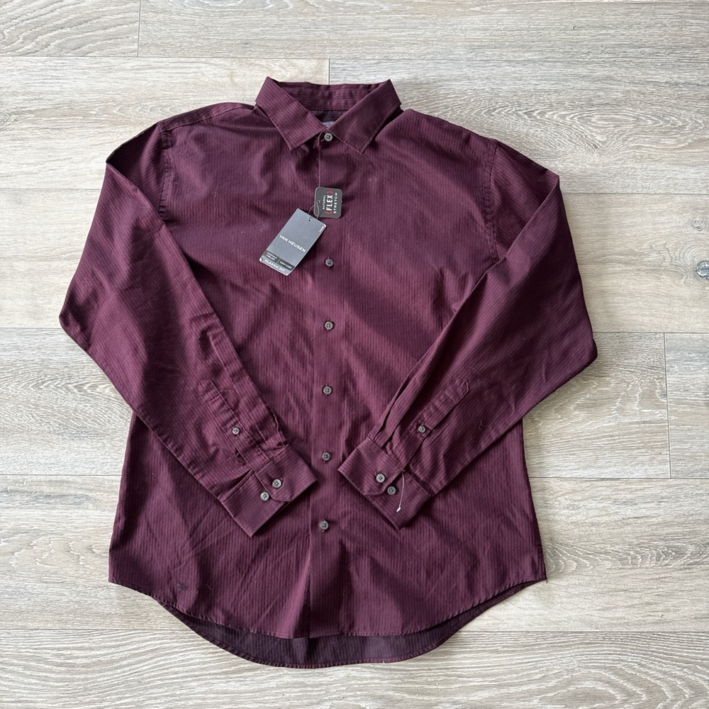 Ven Heusen Burgundy Button Up Shirt Classic Fit Flex Stretch Men's Large